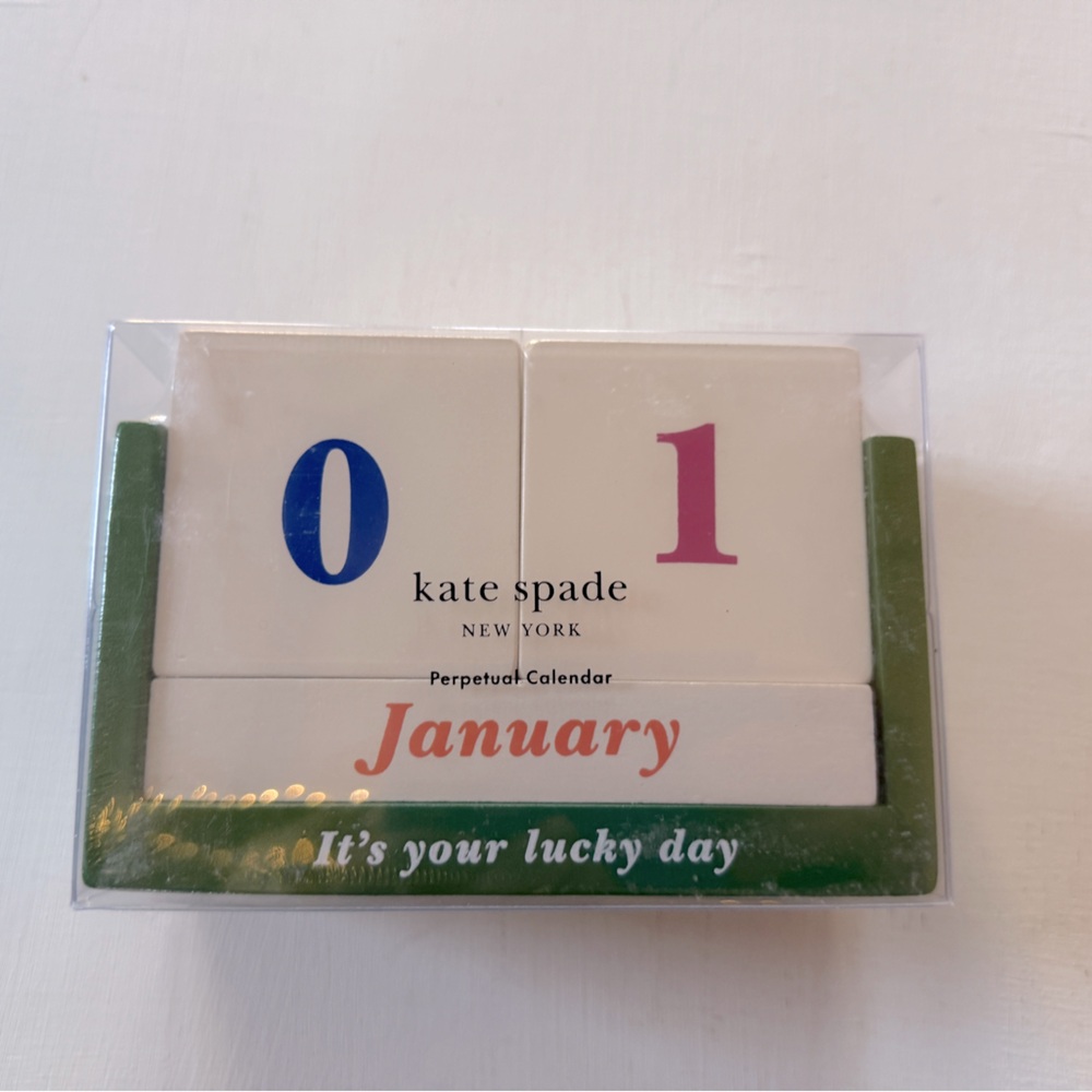 NIB KATE SPADE Perpetual Calendar IT’S YOUR LUCKY DAY Wooden Blocks 6 X4” 🎁 - Picture 4 of 5